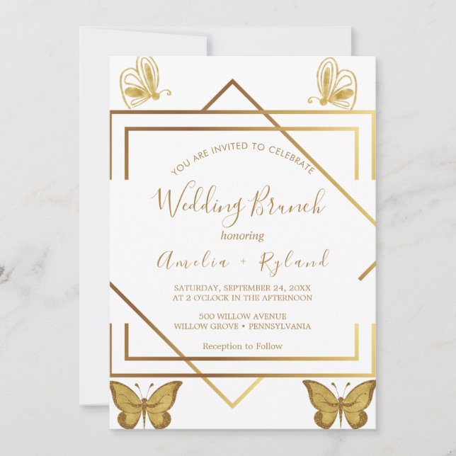 Convites Texto Personalizado Borboleta Dourada Casamento Br (Frente)