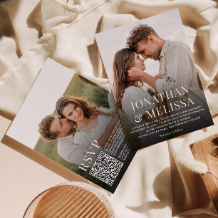 Convites Texto Simples 2 Foto Código QR Código RSVP Casamen