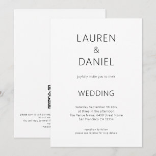Convites Texto Simples Apenas Código QR Casamento Preto e B