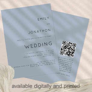 Convites Texto Simples Dusty Código QR Casamento