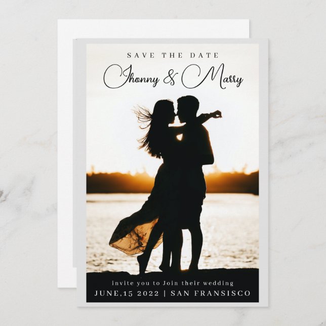 Convites Texto Simples e Elegante e Foto | Salve a data (Frente/Verso)