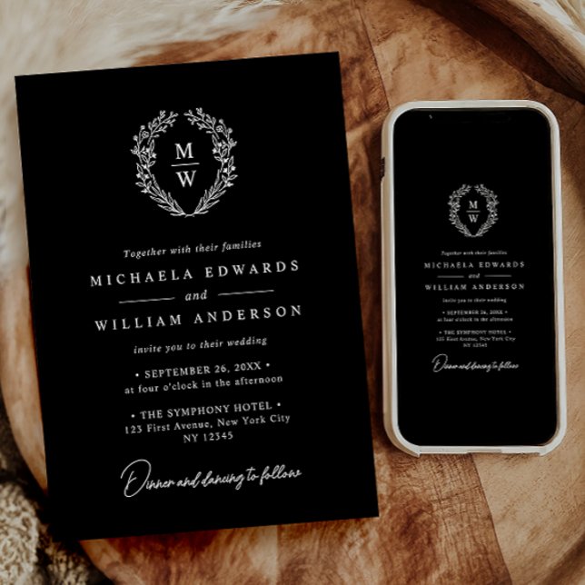 Convites Texto Simples Elegante Botânico Apenas Casamento (Criador carregado)