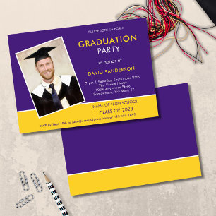 Convites Texto Simples Foto Amarelo Roxo 2022 Graduação