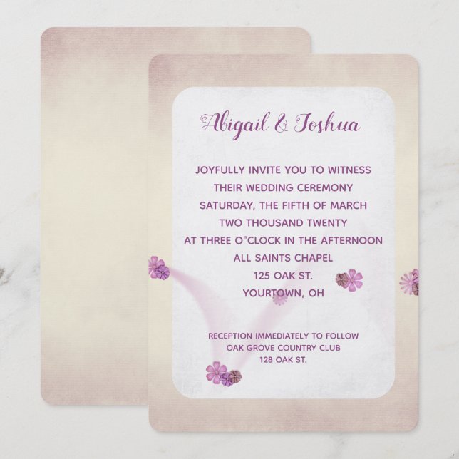 Convites textura de blush abstrato casamento (Frente/Verso)