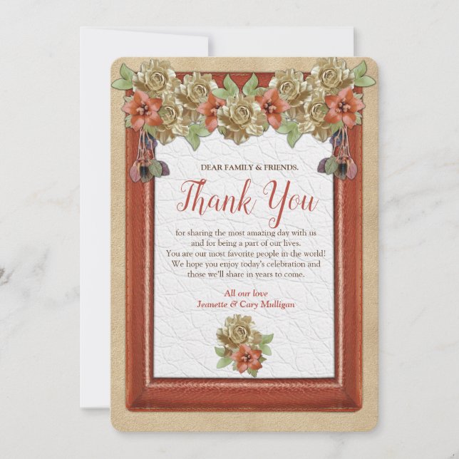 Convites Textura de couro e suede, obrigado (Frente)