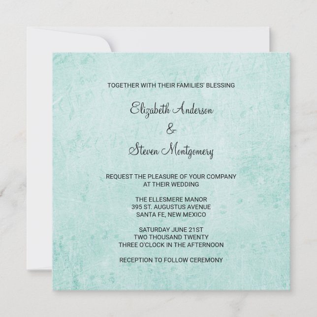 Convites Textura de papel Mint Green Vintage Casamento (Frente)