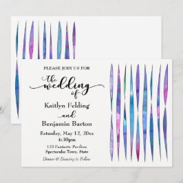 Convites Texturas de Aquarela Branco Roxo Rosa Azul Casamen