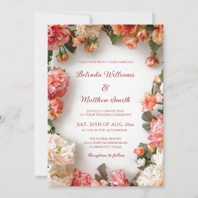 Convites Textured Floral Wreath  Wedding (Frente)