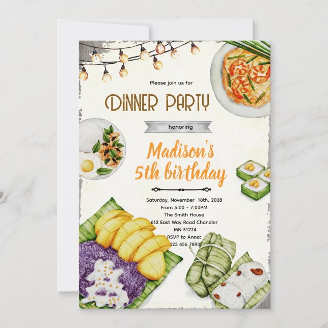 Convites Thai food party invitation (Frente)