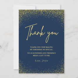 Convites Thank you card 75th birthday Gold Navy Glam