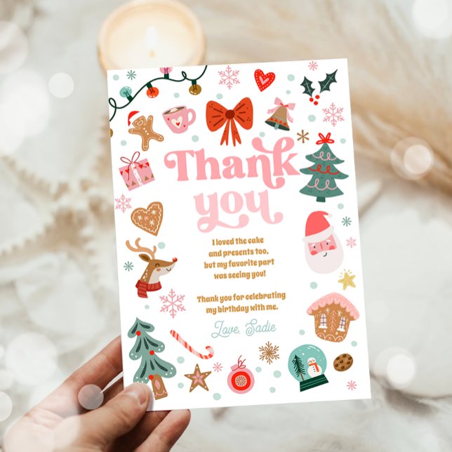 Convites  Thank You Card Christmas Birthday Pink Holidays (Criador carregado)