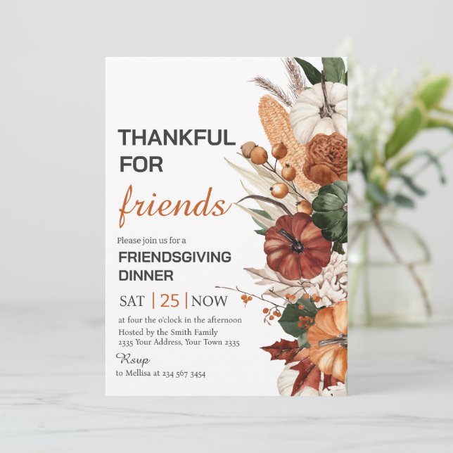 Convites Thankful For Friends Dinner (Em pé/Frente)