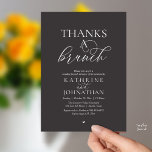 Convites Thanks A Brunch, Modern Classy Wedding<br><div class="desc">Elegantly announce your happily ever after with our modern classy wedding elopement celebration invitation card, "Thanks a Brunch". Tailored for couples continuing their love story, this invitation strikes a perfect balance of sophistication and charm, setting the scene for an unforgettable event. Featuring a modern contemporary script design, white text on...</div>