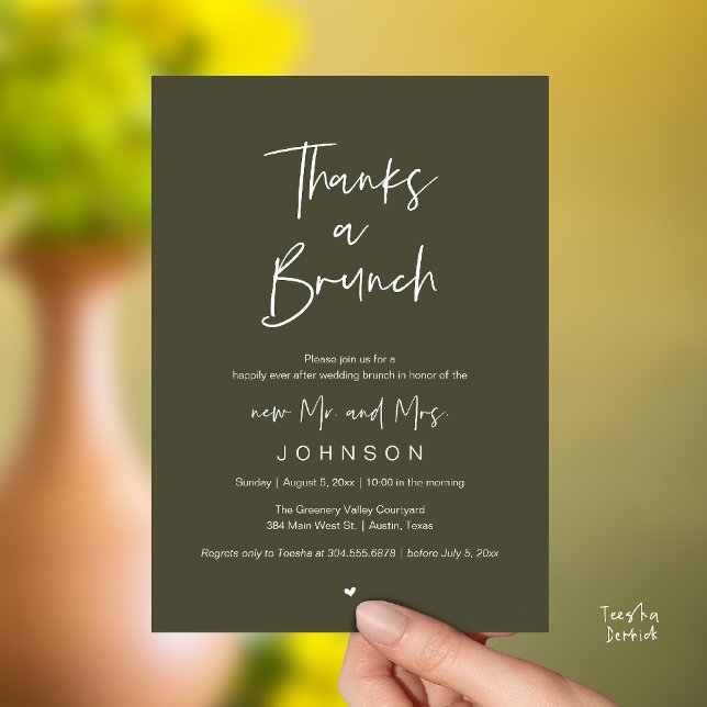 Convites Thanks a Brunch, Post modern wedding celebration (Thanks a Brunch, Post modern wedding celebration, wedding crew, Invitation card, Olive Sage Green)