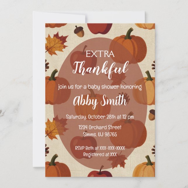 Convites Thanksgiving Apples & Pumpkins Fall Baby Shower (Frente)