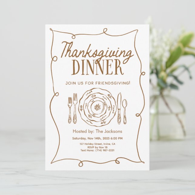 Convites Thanksgiving Dinner Invitation Vintage (Em pé/Frente)
