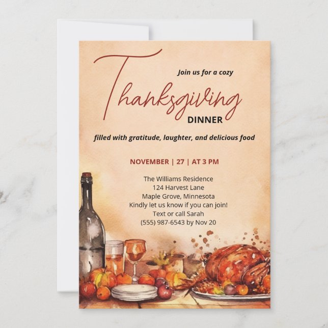 Convites Thanksgiving Dinner invitation with Autumn Feast  (Frente)