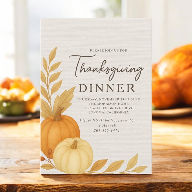 Convites Thanksgiving Dinner Pumpkin Rustic Linen (Criador carregado)