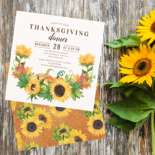 Convites Thanksgiving Dinner Rustic Sunflower Pumpkin