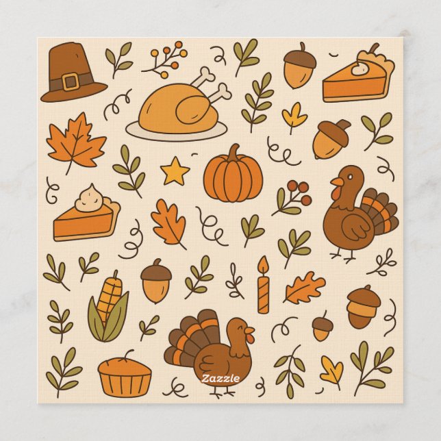 Convites Thanksgiving Doodles Seamless Pattern (Verso)