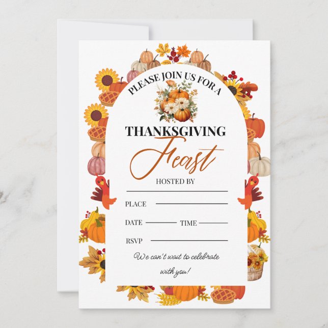 Convites Thanksgiving Feast Invitation Autumn Floral (Frente)