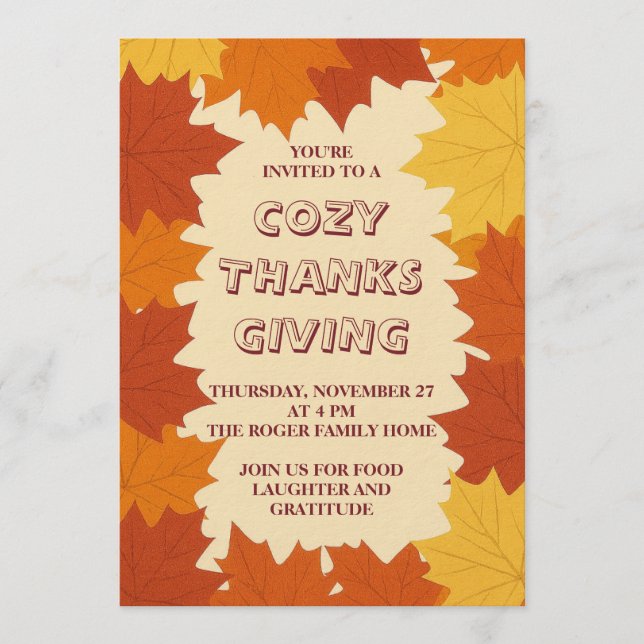 Convites Thanksgiving Invitation – Autumn Leaves Fall  (Frente)