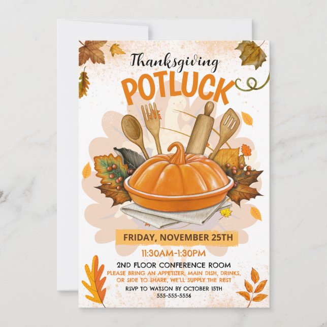 Convites Thanksgiving Potluck Invitation (Frente)