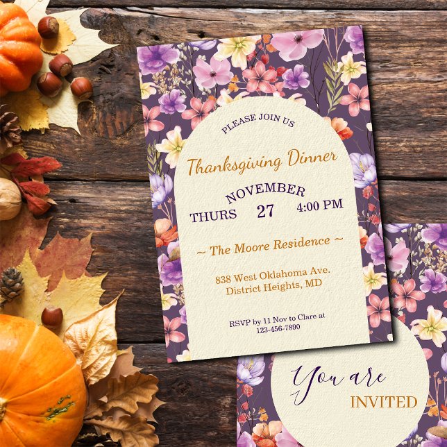 Convites Thanksgiving Romantic Watercolor Florals Custom (Criador carregado)