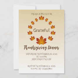 Convites Thanksgiving Wreath Grateful Simple Maple Leaves