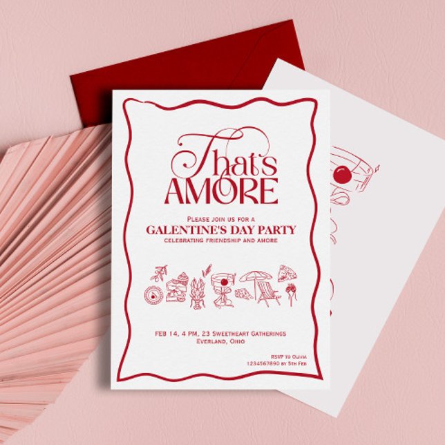 Convites “That’s Amore” GALENTINES Red Party Invitation (Criador carregado)