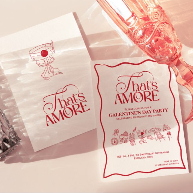 Convites “That’s Amore” GALENTINES Red Party Invitation (Criador carregado)