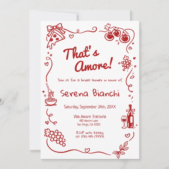 Convites That’s Amore Italian Doodle bridal shower  (Frente)