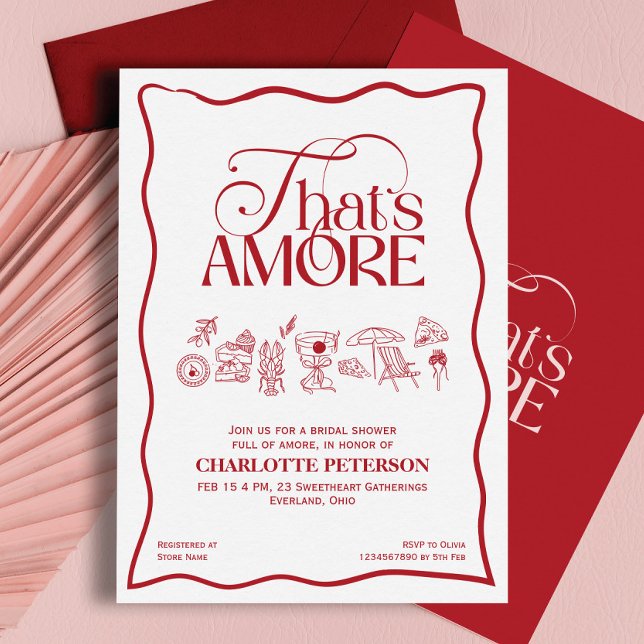 Convites That’s Amore Red hand drawn Bridal Shower invite (Criador carregado)