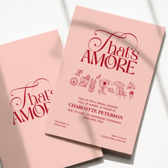 Convites That’s Amore Red soft pink Bridal Shower invite (Criador carregado)
