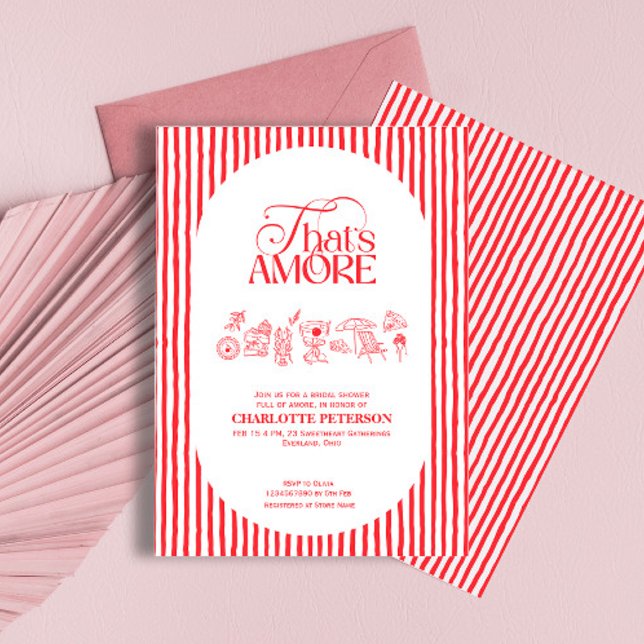 Convites That’s Amore Red stripes Bridal Shower invite (Criador carregado)