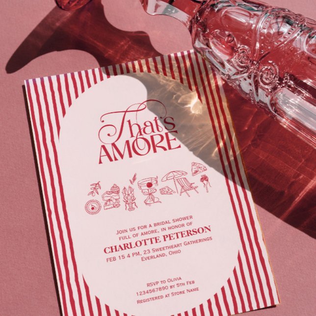 Convites That’s Amore Red stripes Bridal Shower invite (Criador carregado)
