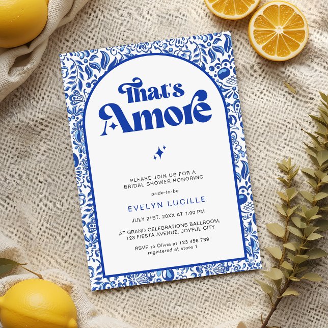 Convites That's Amore Italian Blue Tile Retro Bridal Shower (Criador carregado)