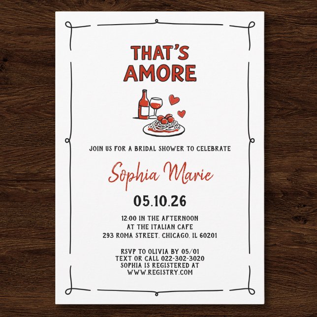 Convites That's Amore Italian Bridal Shower Whimsical Red (Criador carregado)