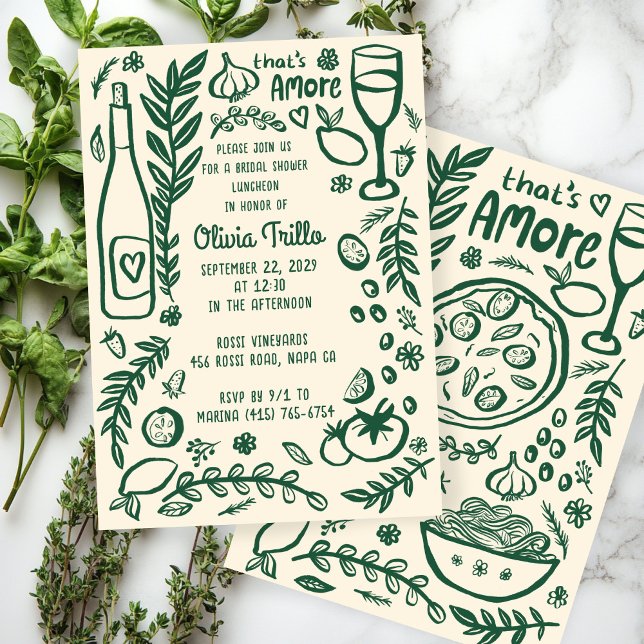 Convites That's Amore Italian Food CUSTOM Bridal SHower  (That's Amore Italian Food Hand-drawn Doodle CUSTOM Bridal SHower Party Invitation
)