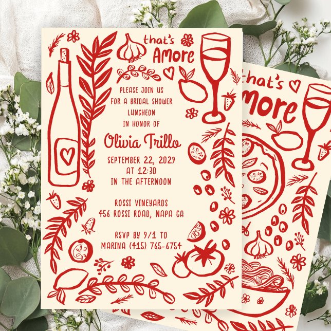 Convites That's Amore Italian Food CUSTOM Bridal SHower  (That's Amore Italian Food Hand-drawn Doodle CUSTOM Bridal SHower Party Invitation
)