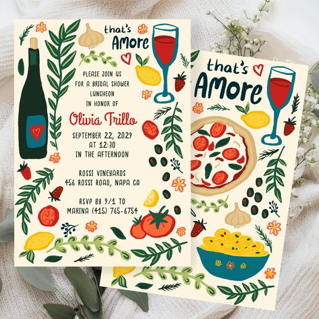 Convites That's Amore Italian Food CUSTOM Bridal SHower  (That's Amore Italian Food Hand-drawn Doodle CUSTOM Bridal SHower Party Invitation
)