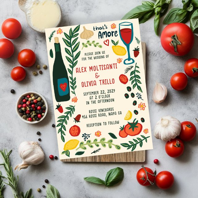 Convites That's Amore Italian Food CUSTOM Wedding Party  (That's Amore Italian Food CUSTOM Hand-drawn Charming Wedding Party Invitation
)