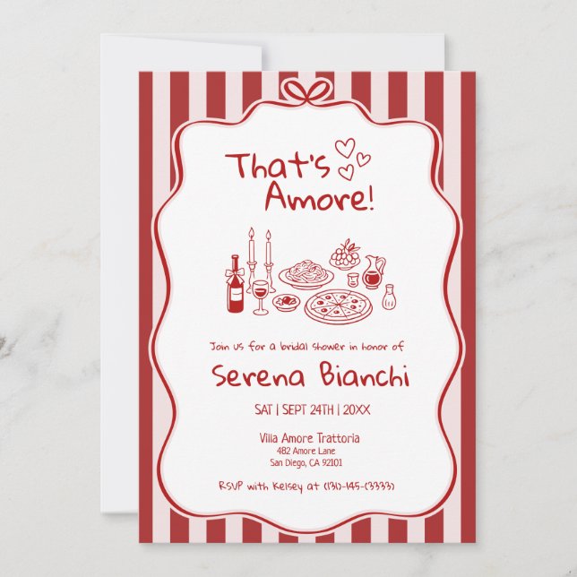 Convites Thats Amore Italian Pizza Stripe bridal shower   (Frente)