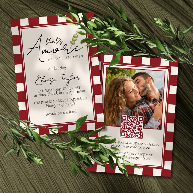 Convites That's Amore Red Checkered Bridal Shower  (Channel a romantic vibe with this That's Amore Red Checkered Bridal Shower Invitation! )