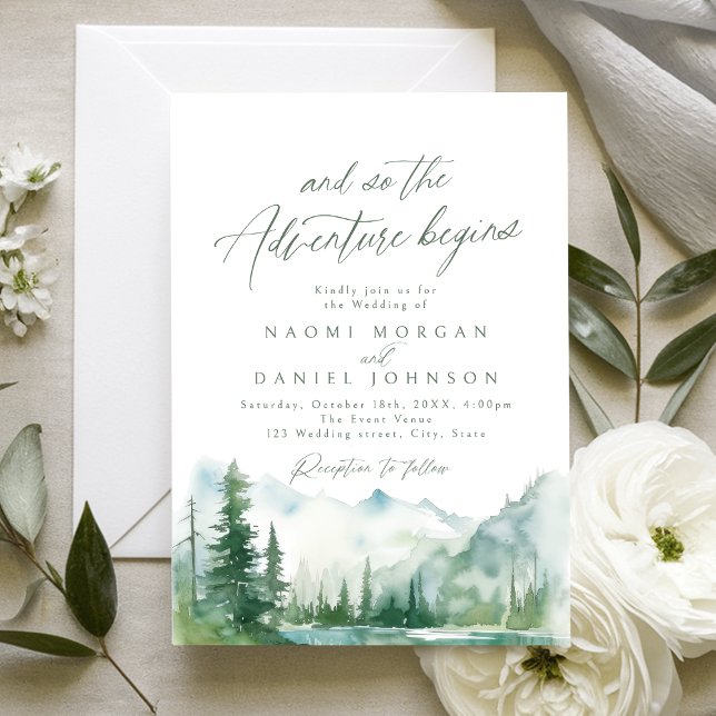 Convites The Adventure Begins Mountain Rustic Wedding (The Adventure Begins Mountain Rustic Wedding Invitation)