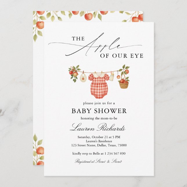 Convites The Apple Of Our Eye Clothesline Plaid Baby Shower (Frente/Verso)