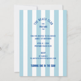 Convites The Beach Club Blue Cabana Stripe 1s Birthday