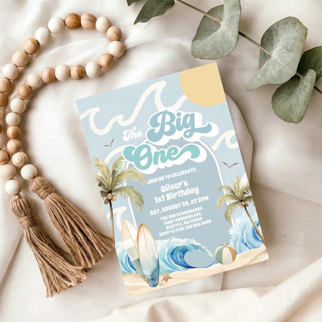 Convites The Big One Beach Party Summer 1st Birthday  (Criador carregado)