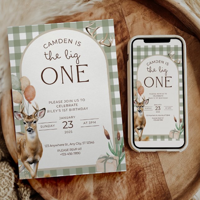 Convites The Big One Deer Birthday Invitation Boys First  (Criador carregado)