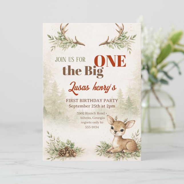 Convites The Big ONE Deer First Hunting 1st Birthday  (Em pé/Frente)